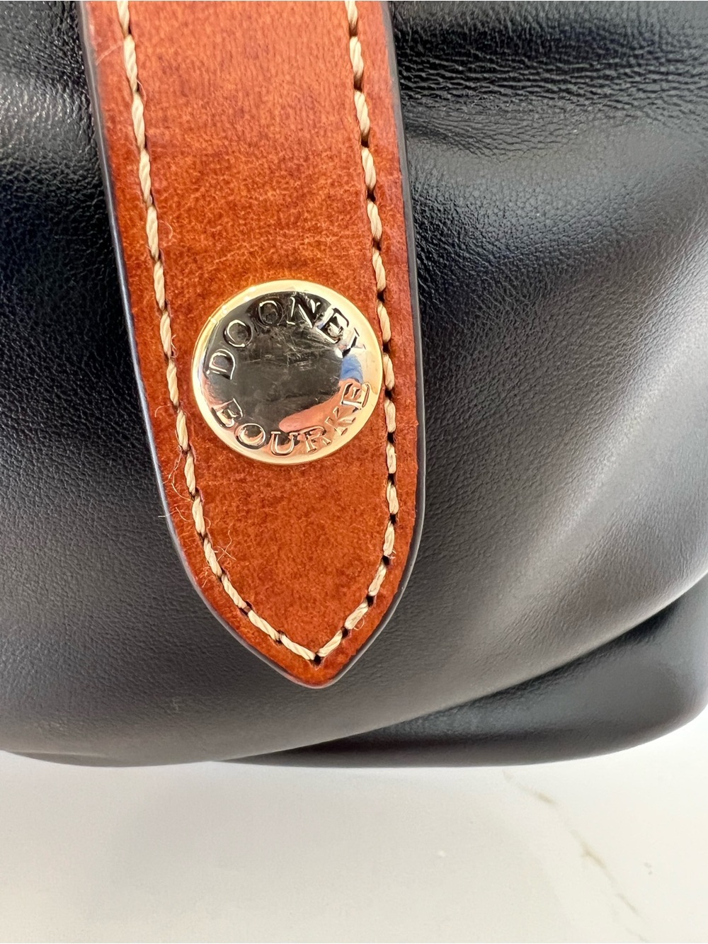 Dooney & Bourke Black & Tan Smooth Leather Crescent Tote Bag - Picture 7 of 14